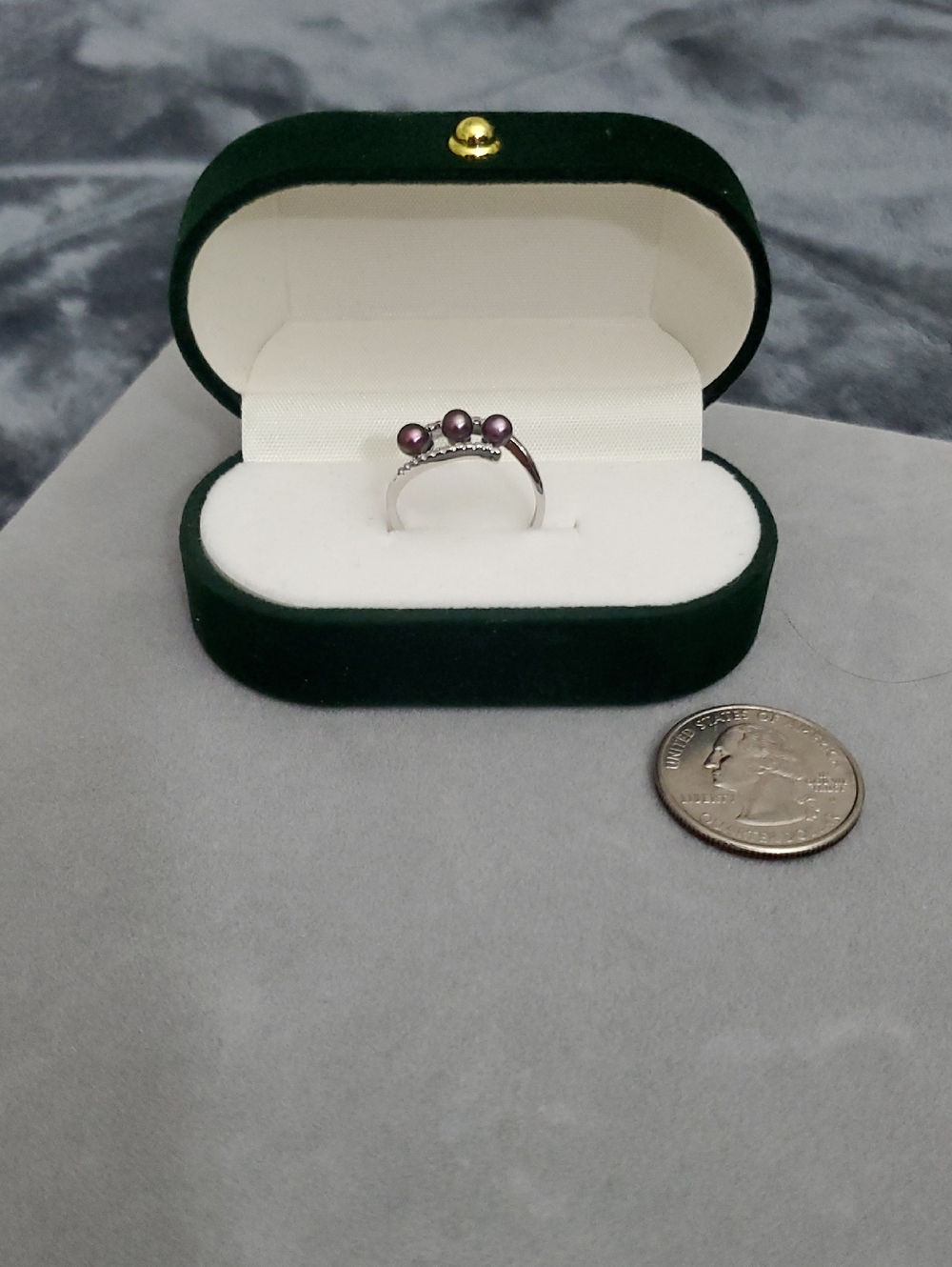 Sterling Silver Triple Lavender Pearl Ring with Cubic Zirconia Accents - Picture 2 of 3